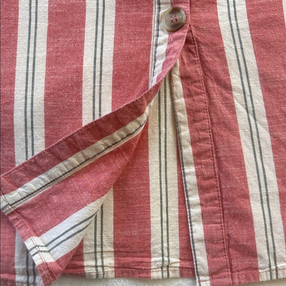 Japna Coral Red Creamy White Striped Tie-Front Button Up Spaghetti Strap Dress - Picture 9 of 12